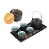 Kung Fu Tea Set Japanese Style Black Pottery Tea Kettle Jar Cups Tray Kit Tea Ceremony