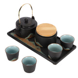 Kung Fu Tea Set Japanese Style Black Pottery Tea Kettle Jar Cups Tray Kit Tea Ceremony