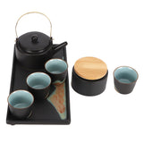Kung Fu Tea Set Japanese Style Black Pottery Tea Kettle Jar Cups Tray Kit Tea Ceremony