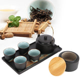 Kung Fu Tea Set Japanese Style Black Pottery Tea Kettle Jar Cups Tray Kit Tea Ceremony