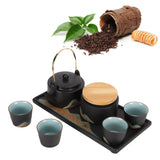 Kung Fu Tea Set Japanese Style Black Pottery Tea Kettle Jar Cups Tray Kit Tea Ceremony