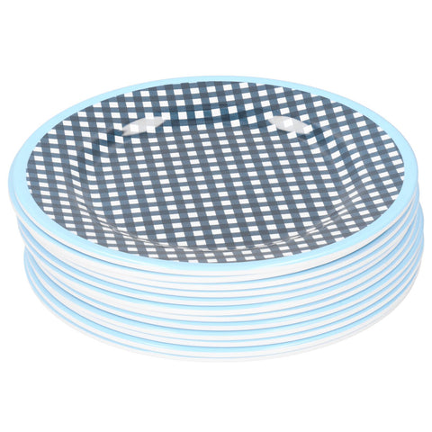 12PCS Salad Plate HighGrade Imitation Porcelain Dinnerware Tableware for Home Use(Dark Blue Grid )