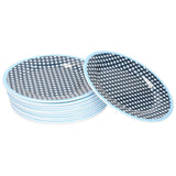 12PCS Salad Plate HighGrade Imitation Porcelain Dinnerware Tableware for Home Use(Dark Blue Grid )