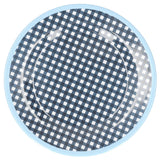 12PCS Salad Plate HighGrade Imitation Porcelain Dinnerware Tableware for Home Use(Dark Blue Grid )
