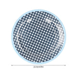 12PCS Salad Plate HighGrade Imitation Porcelain Dinnerware Tableware for Home Use(Dark Blue Grid )