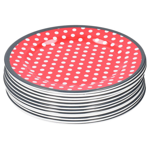 12PCS Salad Plate HighGrade Imitation Porcelain Dinnerware Tableware for Home Use(Red Dot )
