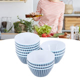 12PCS 6in Salad Bowls Food Serving Bowls Imitation Porcelain Dinnerwar TablewareDark Blue Grid