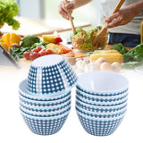 12PCS 6in Salad Bowls Food Serving Bowls Imitation Porcelain Dinnerwar TablewareDark Blue Grid