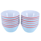 12PCS 6in Salad Bowls Food Serving Bowls Imitation Porcelain Dinnerwar TablewareLight Blue Grid