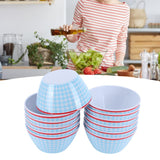 12PCS 6in Salad Bowls Food Serving Bowls Imitation Porcelain Dinnerwar TablewareLight Blue Grid