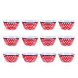 12PCS 6in Salad Bowls Food Serving Bowls Imitation Porcelain Dinnerwar TablewareRed Dot
