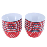 12PCS 6in Salad Bowls Food Serving Bowls Imitation Porcelain Dinnerwar TablewareRed Dot