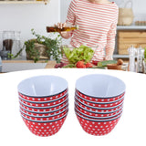 12PCS 6in Salad Bowls Food Serving Bowls Imitation Porcelain Dinnerwar TablewareRed Dot