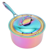 Stainless Steel Thickened Milk Pot with Lid Compound 3‑Layer Bottom Complementary Food PotColorful In Australia - Darrahopens