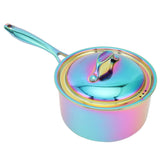 Stainless Steel Thickened Milk Pot with Lid Compound 3‑Layer Bottom Complementary Food PotColorful