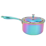 Stainless Steel Thickened Milk Pot with Lid Compound 3‑Layer Bottom Complementary Food PotColorful