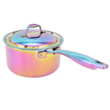 Stainless Steel Thickened Milk Pot with Lid Compound 3‑Layer Bottom Complementary Food PotColorful