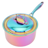 Stainless Steel Thickened Milk Pot with Lid Compound 3‑Layer Bottom Complementary Food PotColorful