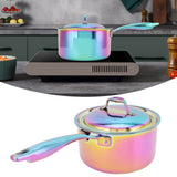 Stainless Steel Thickened Milk Pot with Lid Compound 3‑Layer Bottom Complementary Food PotColorful
