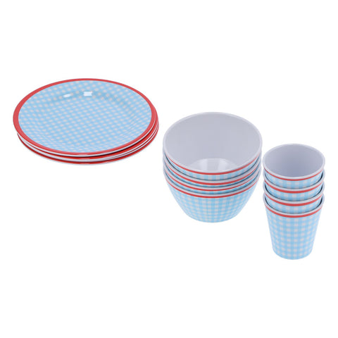 12Pcs/Set Household Dinnerware Light Blue Grid Cup Bowl Plate for Home Kitchen Restaurant In Australia - Darrahopens