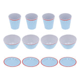 12Pcs/Set Household Dinnerware Light Blue Grid Cup Bowl Plate for Home Kitchen Restaurant In Australia - Darrahopens