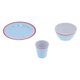 12Pcs/Set Household Dinnerware Light Blue Grid Cup Bowl Plate for Home Kitchen Restaurant