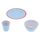 12Pcs/Set Household Dinnerware Light Blue Grid Cup Bowl Plate for Home Kitchen Restaurant