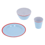 12Pcs/Set Household Dinnerware Light Blue Grid Cup Bowl Plate for Home Kitchen Restaurant