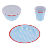 12Pcs/Set Household Dinnerware Light Blue Grid Cup Bowl Plate for Home Kitchen Restaurant