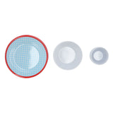 12Pcs/Set Household Dinnerware Light Blue Grid Cup Bowl Plate for Home Kitchen Restaurant