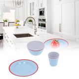12Pcs/Set Household Dinnerware Light Blue Grid Cup Bowl Plate for Home Kitchen Restaurant