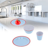 12Pcs/Set Household Dinnerware Light Blue Grid Cup Bowl Plate for Home Kitchen Restaurant