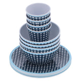 12Pcs/Set Tableware Set Dark Blue Grid Melamine Cup Bowl Plate for Home Restaurant Kitchen In Australia - Darrahopens