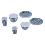 12Pcs/Set Tableware Set Dark Blue Grid Melamine Cup Bowl Plate for Home Restaurant Kitchen