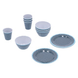 12Pcs/Set Tableware Set Dark Blue Grid Melamine Cup Bowl Plate for Home Restaurant Kitchen