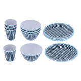 12Pcs/Set Tableware Set Dark Blue Grid Melamine Cup Bowl Plate for Home Restaurant Kitchen