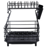 Drain Rack Double Layer Wrought Iron Double Countertop Dish Chopsticks Storage Rack with Drain Plate for Kitchen