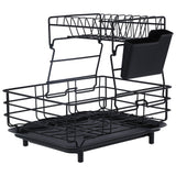 Drain Rack Double Layer Wrought Iron Double Countertop Dish Chopsticks Storage Rack with Drain Plate for Kitchen