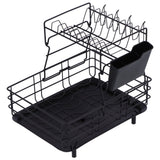 Drain Rack Double Layer Wrought Iron Double Countertop Dish Chopsticks Storage Rack with Drain Plate for Kitchen