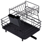 Drain Rack Double Layer Wrought Iron Double Countertop Dish Chopsticks Storage Rack with Drain Plate for Kitchen