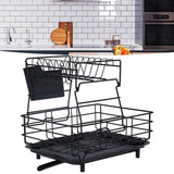 Drain Rack Double Layer Wrought Iron Double Countertop Dish Chopsticks Storage Rack with Drain Plate for Kitchen