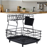 Drain Rack Double Layer Wrought Iron Double Countertop Dish Chopsticks Storage Rack with Drain Plate for Kitchen