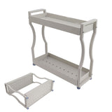 Coffee Bar Storage Rack Double Layer Cabinet Shelf Stainless Steel Countertop Organizer with Handles White 50cm / 19.7in