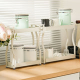 Coffee Bar Storage Rack Double Layer Cabinet Shelf Stainless Steel Countertop Organizer with Handles White 50cm / 19.7in