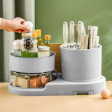 Knife Utensil Holder Kitchen Multifunctional Rotating Rack Knife Holder Chopstick Holder with Drainage Spice Rack Organizer White
