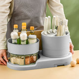 Knife Utensil Holder Kitchen Multifunctional Rotating Rack Knife Holder Chopstick Holder with Drainage Spice Rack Organizer White