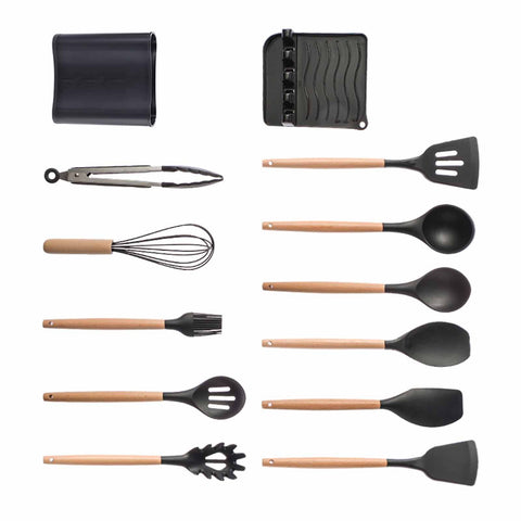 13Pcs Cooking Utensils Silicone Non Stick Heat Resistant Wooden Handle Cookware Set Kitchen Supplies In Australia - Darrahopens