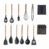 13Pcs Cooking Utensils Silicone Non Stick Heat Resistant Wooden Handle Cookware Set Kitchen Supplies