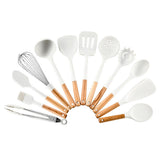 12pcs Cooking Utensils Set Silicone Kitchen Utensil Wood Handle Heat Resistance Kitchen Gadgets with Holder White