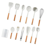 12pcs Cooking Utensils Set Silicone Kitchen Utensil Wood Handle Heat Resistance Kitchen Gadgets with Holder White